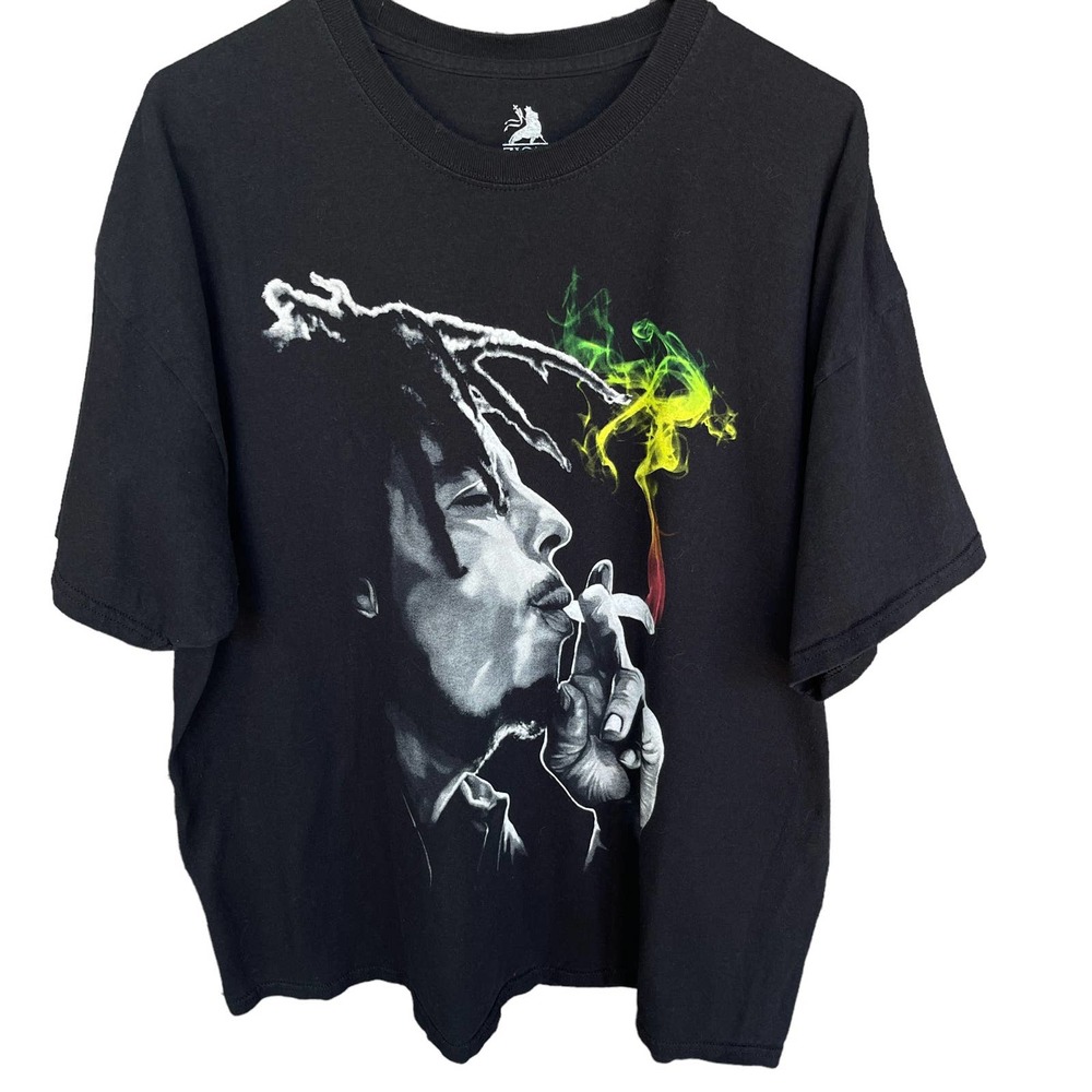 Zion Bob Marley Shirt Adult 2X XXL Black Rasta Smoking Short Sleeve - Picture 1 of 8